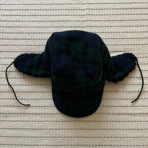 Vintage 80s 90s Eddie Bauer wool plaid dark green trapper hat